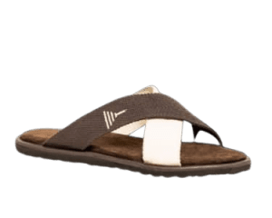 Unisex Brown & Cream Cross-Strap Fabric Slippers