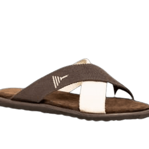 Unisex Brown & Cream Cross-Strap Fabric Slippers